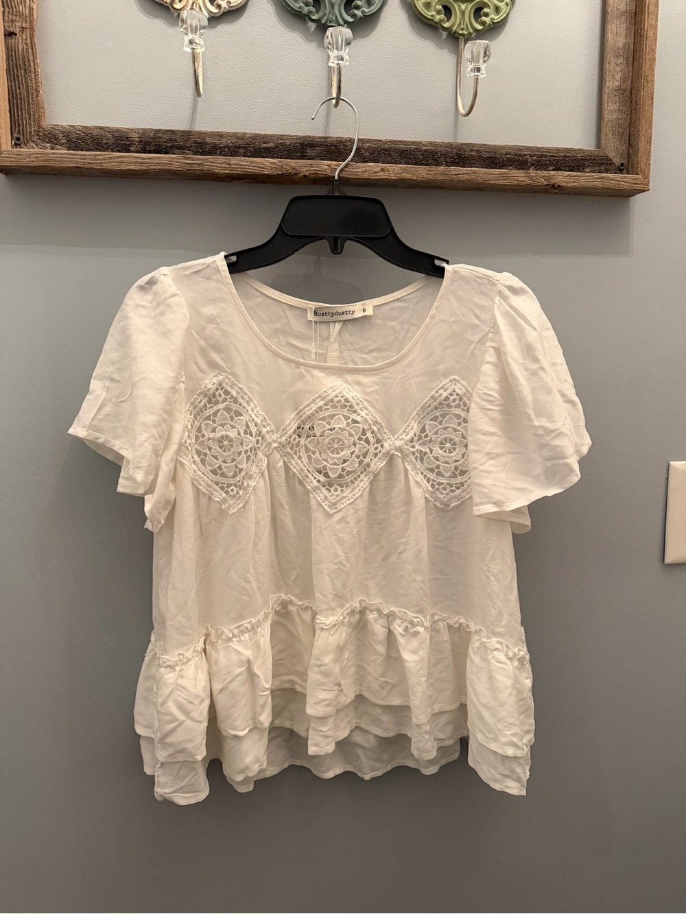 White Cotton Crochet-Accent Peplum Top